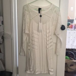 White Dress with Geometric Overlay